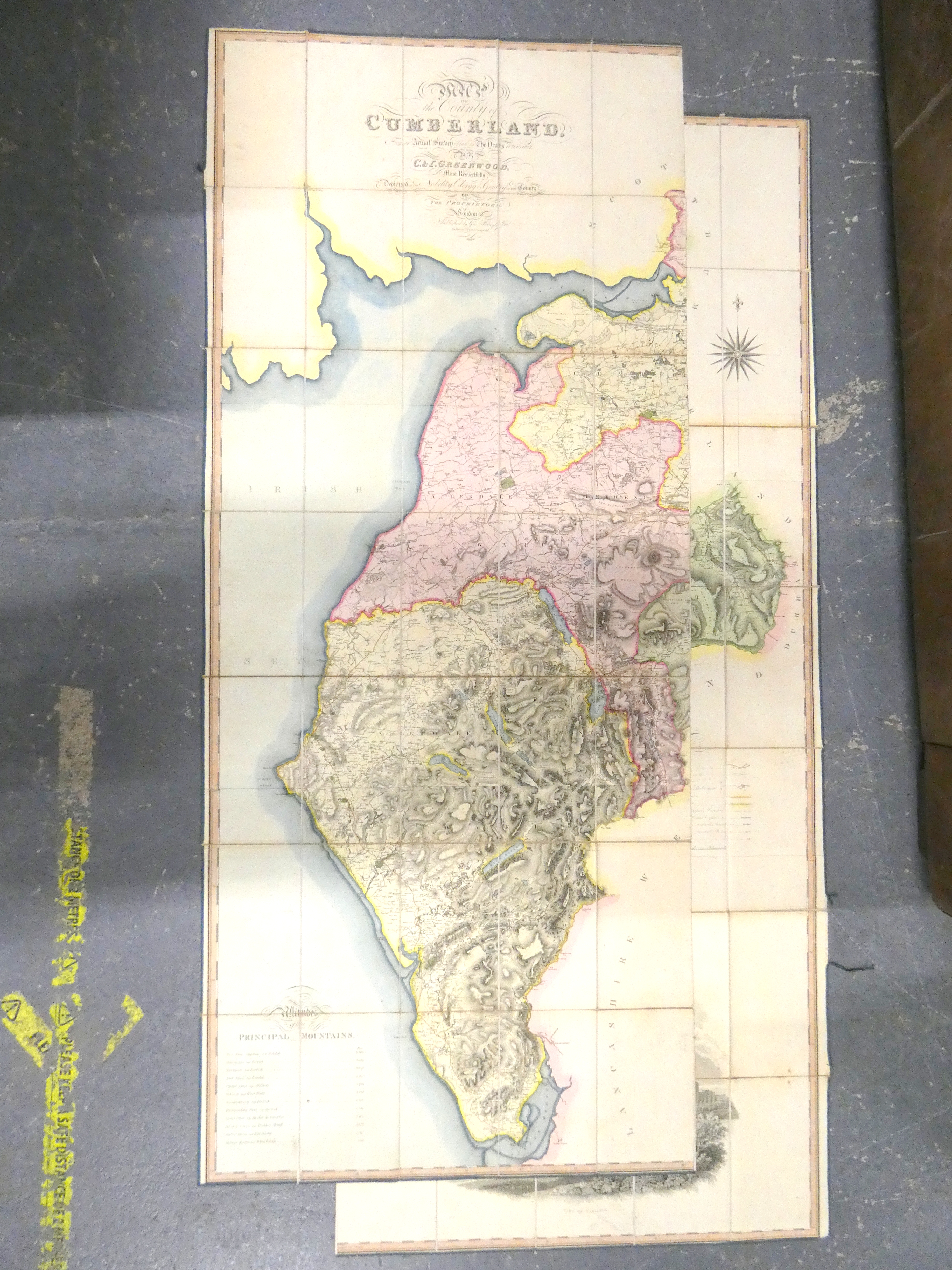 GREENWOOD C. & I.  Map of the County of Cumberland. Fine large hand coloured linen backed eng. map