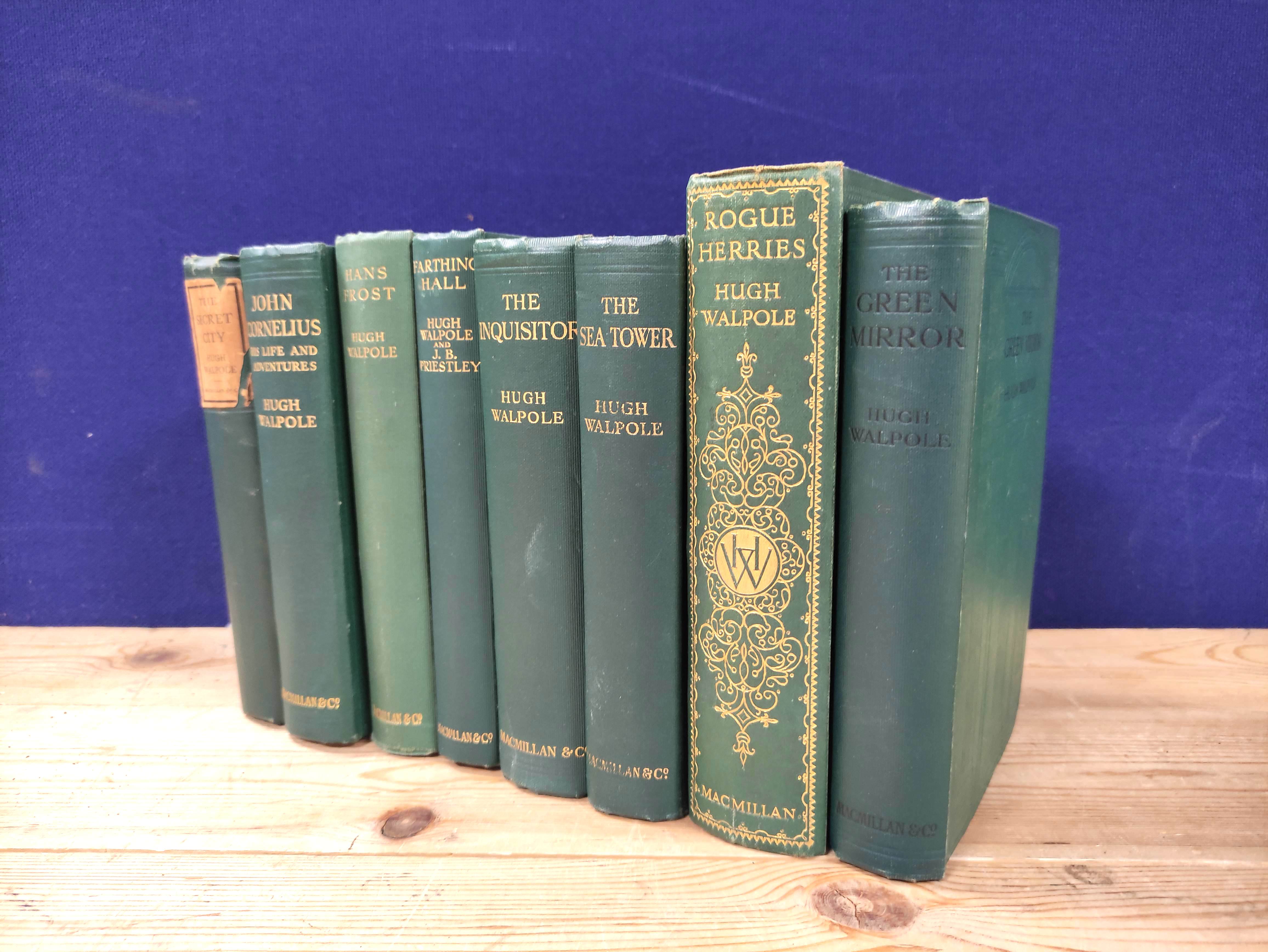 WALPOLE HUGH.  8 various vols. incl. some 1st's. Two signed & inscribed by the author. Orig. green