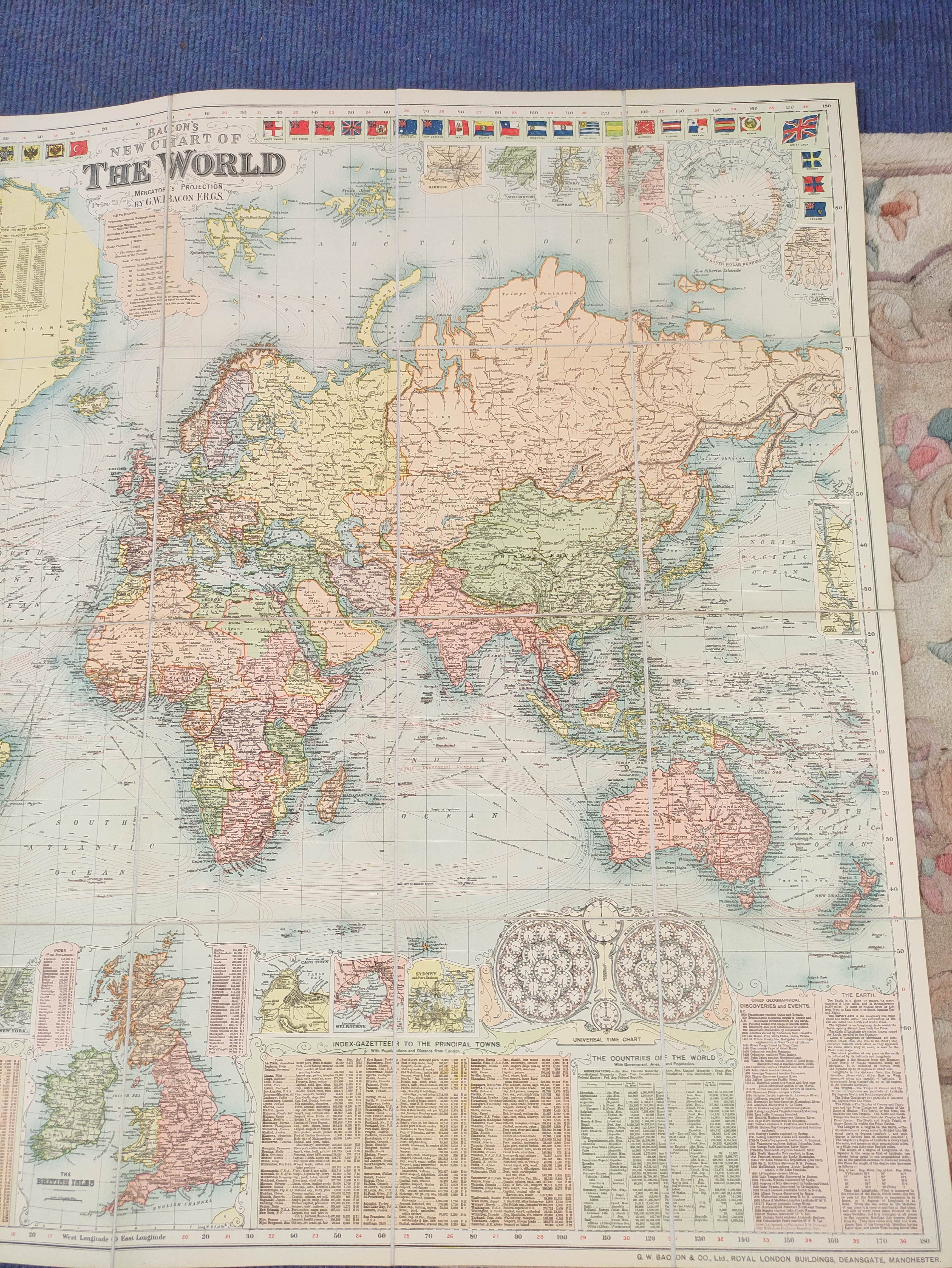 BACON G.W. Folding col. linen maps of the World, Great Britain, Yorkshire & South East & Central - Image 10 of 11