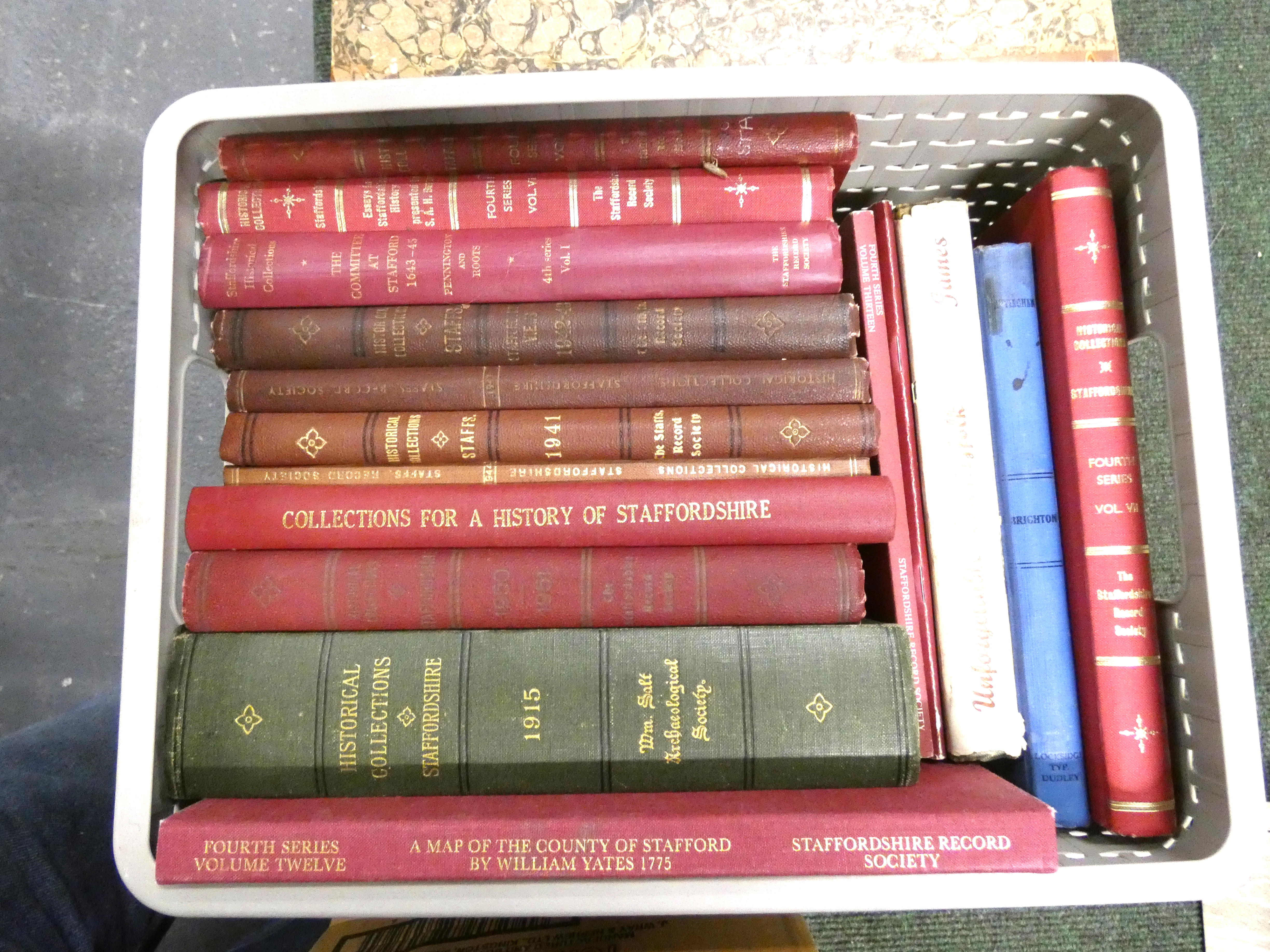 STAFFORDSHIRE RECORD SOCIETY.  Publications. 15 various vols. incl. fldg. 1775 map of the County,