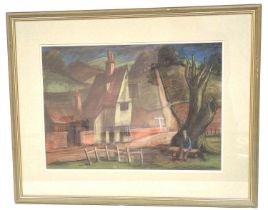 Manner of Alan Sorrell. An ancient country inn. Pastel. 33cm x 47cm.