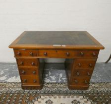 Victorian mahogany pedestal desk the detachable top with tooled inset skiver bearing presentation