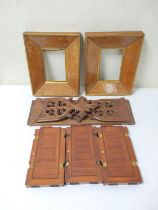 Group of 19th century wooden items to include Gothic inspired book slide, pair of maple lined