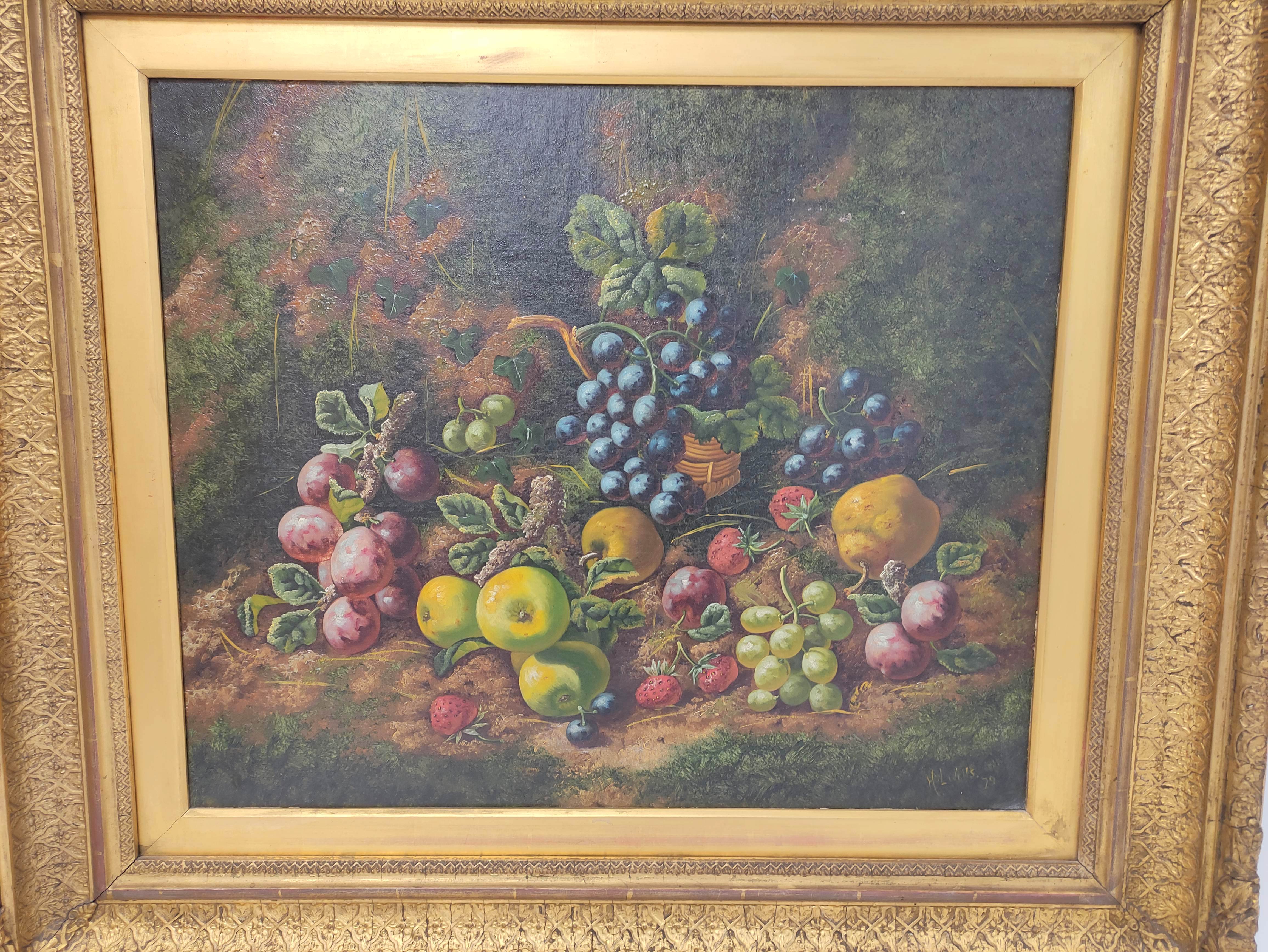 H. L. Wills Fruit against a mossy bank. Oil on canvas. Signed & dated (18)79. 49cms x 59cms. - Image 2 of 8