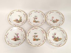 Set of six Berlin (KPM) porcelain soup bowls circa early 19th century, decorated with hand painted