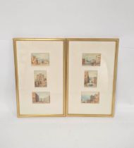 After Samuel Prout . Continental scenes. Two triptych watercolours. 6.5cm x 9.5cm.  (2)