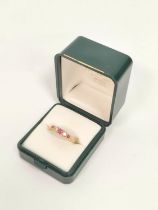Diamond and ruby five stone ring in gold '18ct' Size 'Q'