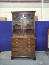 George III mahogany secretaire bookcase, with boxwood stringing, the writing compartment modelled