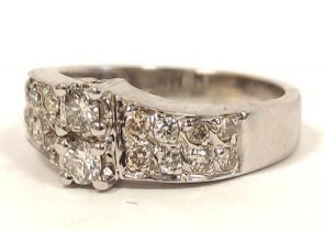 Diamond ring with slant and band of brilliants in white gold '18k' . Size 'L½', 5g