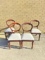 Four Victorian baloon back chairs with upholstered seats, raised on tapered turned supports (4)