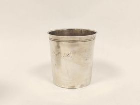 French silver beaker, initialled with threaded edge. C1840, 8cm, 89g.