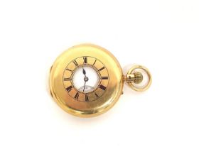 Keyless lever watch by Rowlands & Frazer London No.18025 in 18ct gold, half hunter case 1894. 150mm,