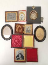 Group of curios to include 19th century Daguerrotype's, similar period cases and ebonised photo