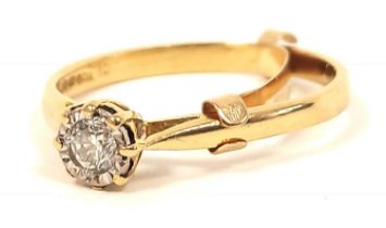 Diamond solitaire ring, illusion set, 18ct gold. Size 'P', 2.6 gross.