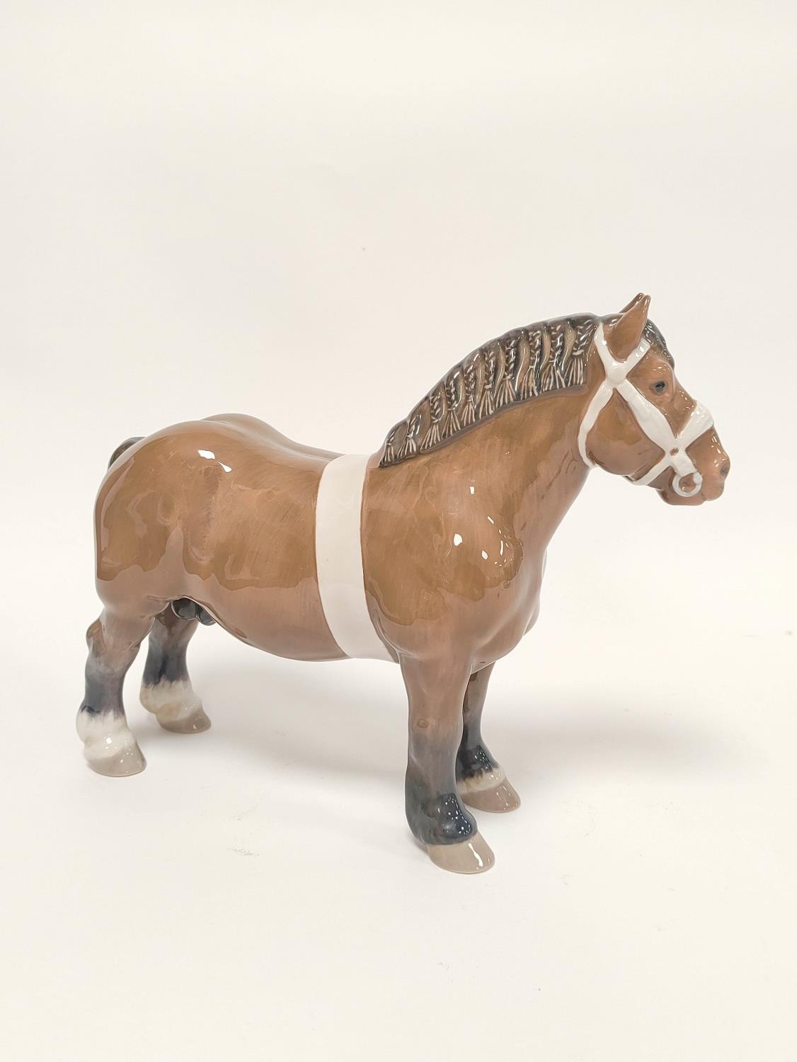 Bing & Grondahl of Denmark glazed porcelain figure of a Percheron horse, of large form, shape no