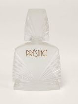 Glass shop display perfume bottle of large size for Presence, 28cm high.