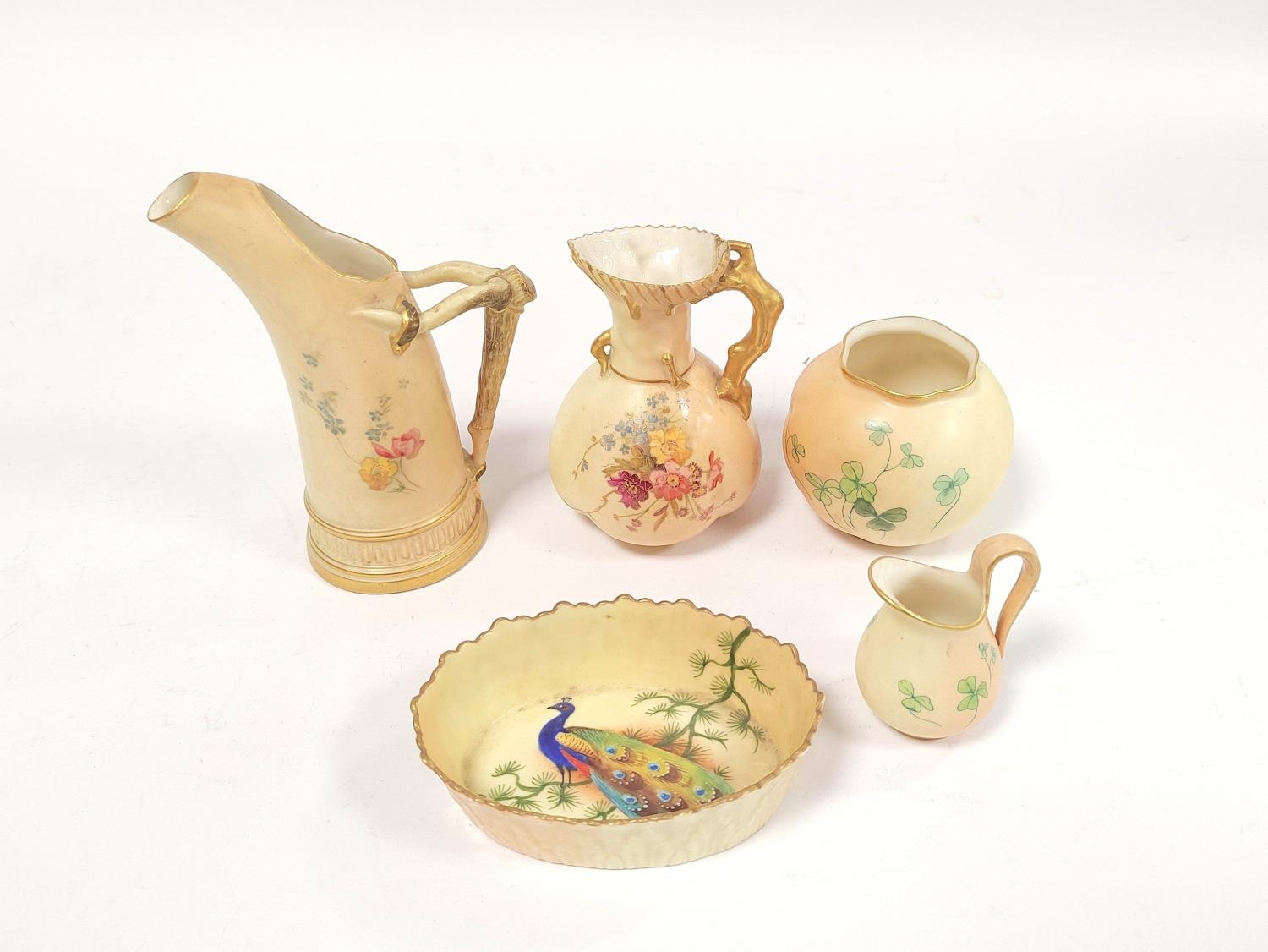 Group of Royal Worcester porcelain, circa early 20th century,to include blush ivory jug decorated