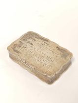 Silver rectangular snuff box 'Newcastle Admirers' `John Taylor 1898`, Birmingham 1892. 75mm x 49mm.