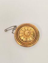 Victorian gold bar brooch, probably 15ct. gold. 12g. including locket pin and chain.