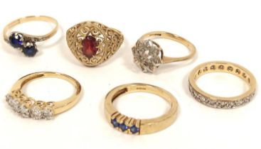 Three diamond rings and three others, all 9ct gold 13g gross.