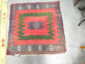 Kilim hand knotted rug (South west Persia) with allover geometric decoration on red and green rug,
