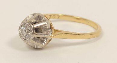 Diamond solitaire ring in high illusion setting, '18ct' C1950, Size 'L', 3g