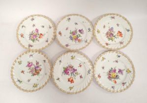 Set of six Carl Schumann, Dresden style side plates, each with colourful floral sprays on white