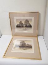 Kathleen Caddick. "Winter morning" and "Across the fields". Pair of artist's proofs. Pencil signed