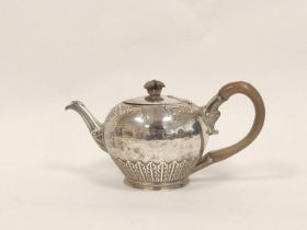 York, silver teapot, almost globular with chased decoration, probably by Roberts Clayton & Co. 366g,