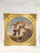 After John Frederick Herring Snr. (1795-1865). "Pharaoh's horses". Oil on canvas. Circular in ornate