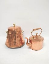 Antique Dutch style copper and brass milk pail of helmet form with detachable lid and swing brass