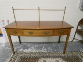 19th century George III style inlaid mahogany serving table with brass gallery rail and large