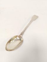 Silver serving spoon, fiddle pattern, initialled by Hayne & Cater 1841. 142g. 4.5oz.