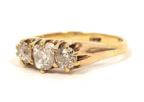 Diamond three stone ring with old cut brilliants in gold '18ct', Size L½, 2.5g
