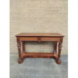 Victorian mahogany console table with single integral drawer above reeded supports. Marsh & Jones