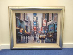David Farren (b.1972). Times Square, New York. Oil on canvas. Signed. 59cm x 77cm.