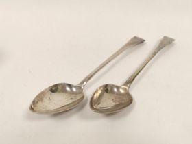 York, good pair of silver serving spoons, initialled by Prince and Cattles, 1806, 7oz, 232g.