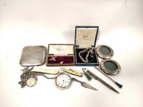 Graves 'Express' lever watch on silver guard, another, a silver cigarette case and various other