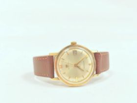 Gents Hamilton automatic watch with silvered dial and calendar, 9ct. gold, monogrammed and dated