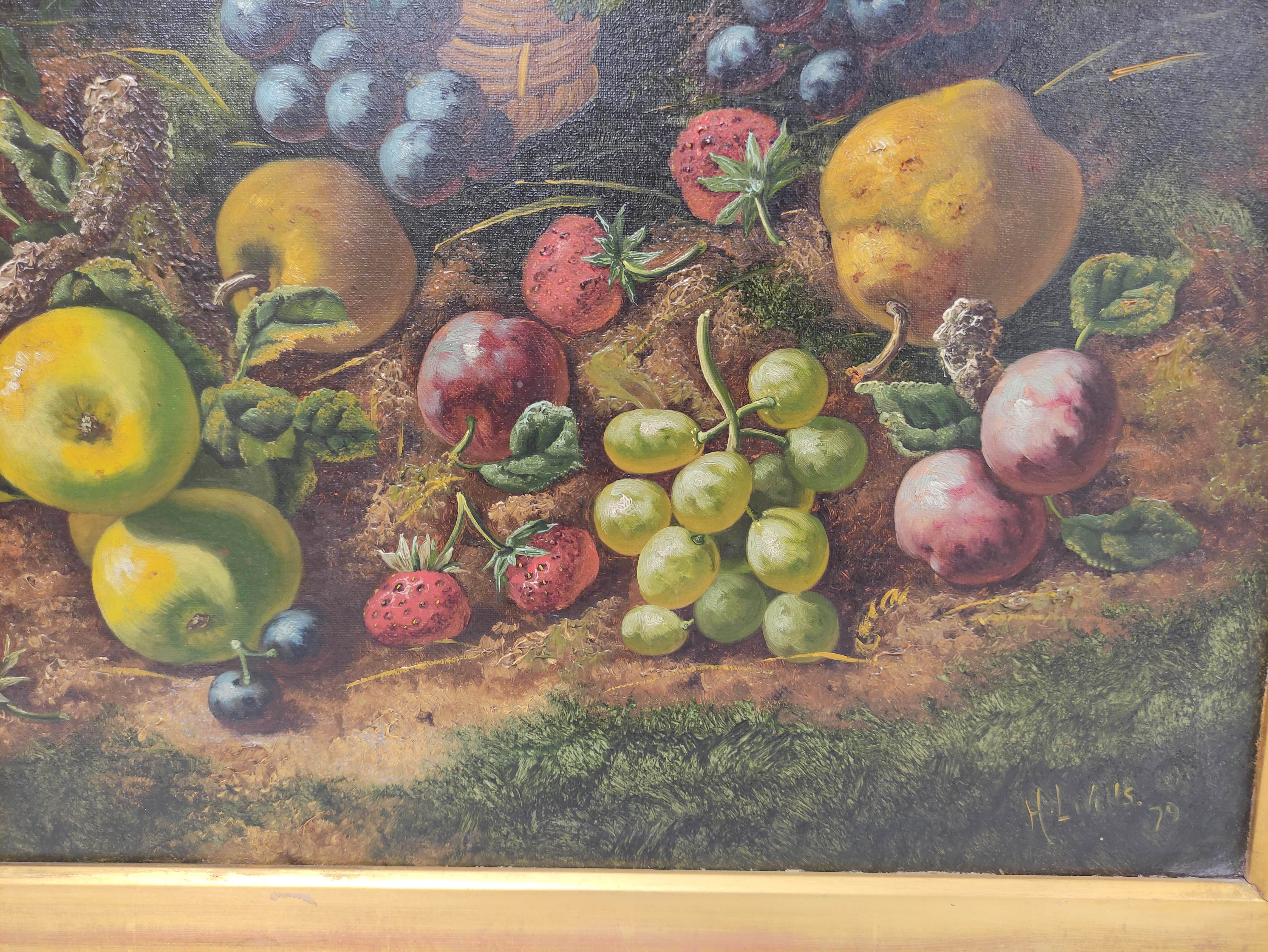 H. L. Wills Fruit against a mossy bank. Oil on canvas. Signed & dated (18)79. 49cms x 59cms. - Image 3 of 8