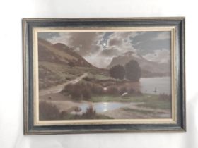 Howard Shingler (b.1953). Moonlight, Lake District. Oil on canvas. Signed. 49cm x 74cm. Prov: