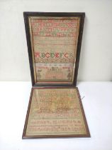 William IV needlepoint sampler with alphabet dated 1834, 30.5cm x 29.5cm, with another Victorian