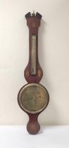 George III inlaid mahogany wheel barometer with thermometer guage, named Schianetti - Newcastle to