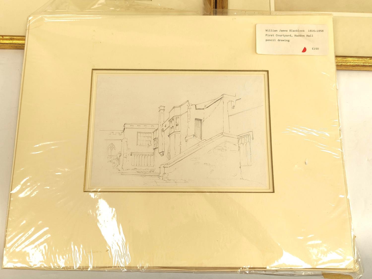 William James Blacklock. First courtyard, Haddon Hall. Pencil drawing. 14cm x 20cm. Also four - Image 2 of 10