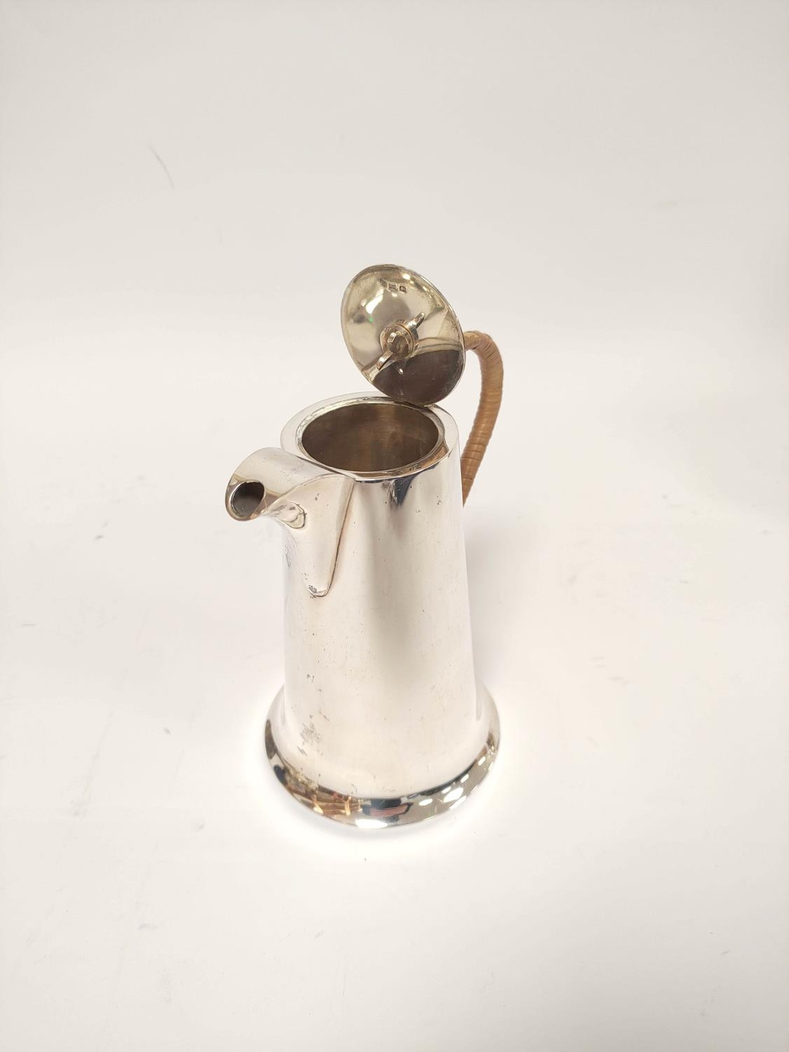 Silver hot water pot of plain spreading shape by Walker & Hall, Sheffield 1947. 430g. 14oz. gross. - Image 2 of 7