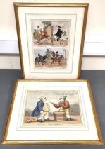 "John Bull White Washing", and another. Two early 19th century hand coloured caricature prints.  (