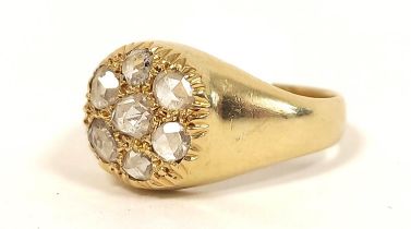 Rose diamond cluster ring, probably 18ct gold C1900. 6.4g Size 'L'