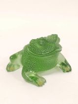 Lalique, France Green glass model of a frog with naturalistic dimple decoration, etched Lalique