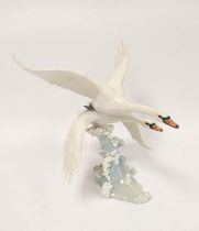 German porcelain figure group of flying swans by Kulschenreuther, backstamp to underside, 32cm high,