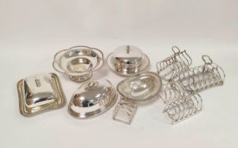 Three e.p. covered dishes, five e.p. toast racks, and other items.